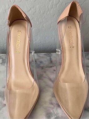 Shoe Dazzle Blush Nude Pointed-Toe Clear Panel Pumps